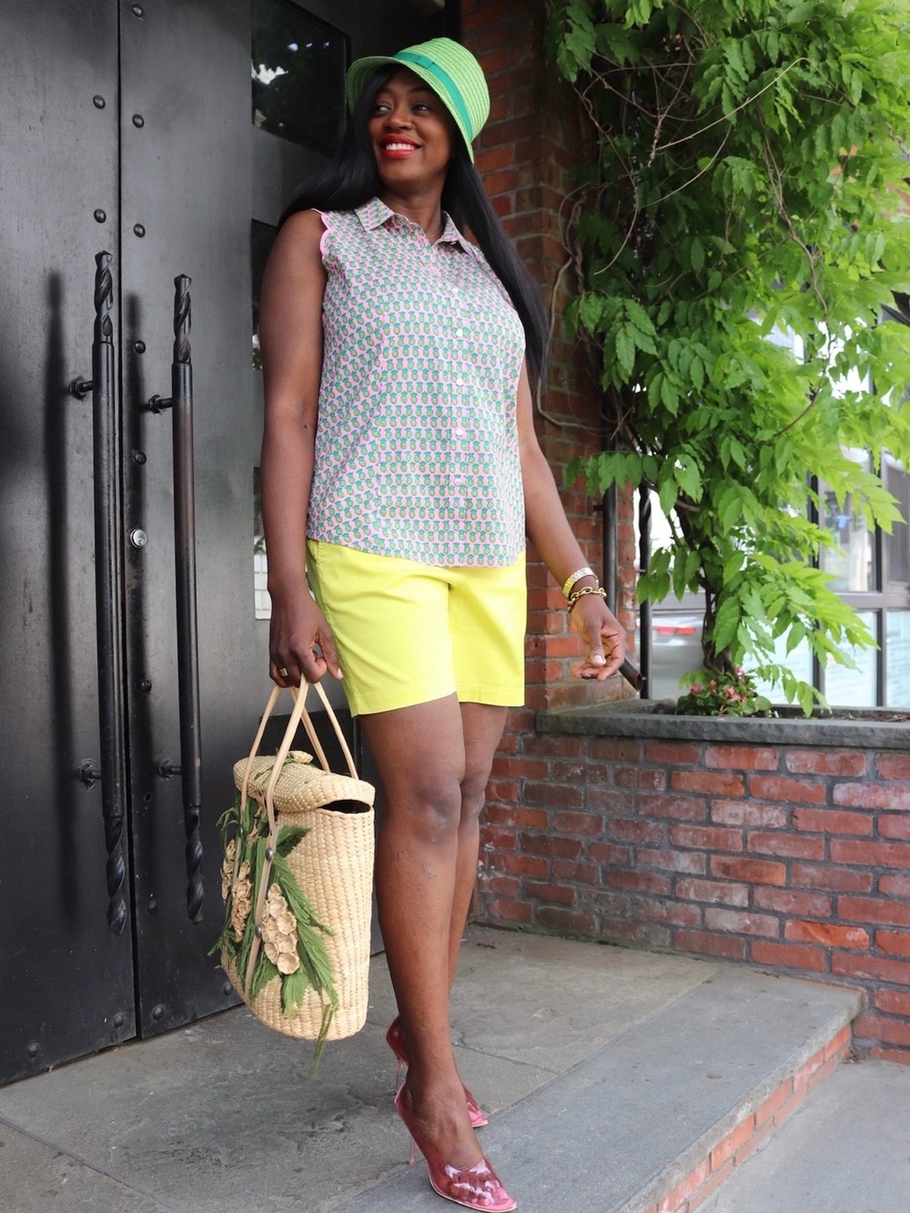 Talbots Pink and Green Sleeveless Button Down Shirt
